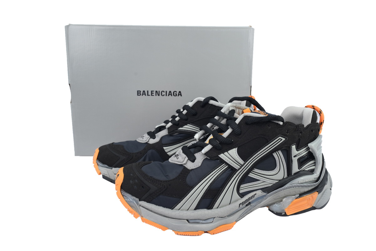 Balenciaga Runner 7Sneaker 'Black Fluo Orange'72774 W3RNY 1878 - Image 6
