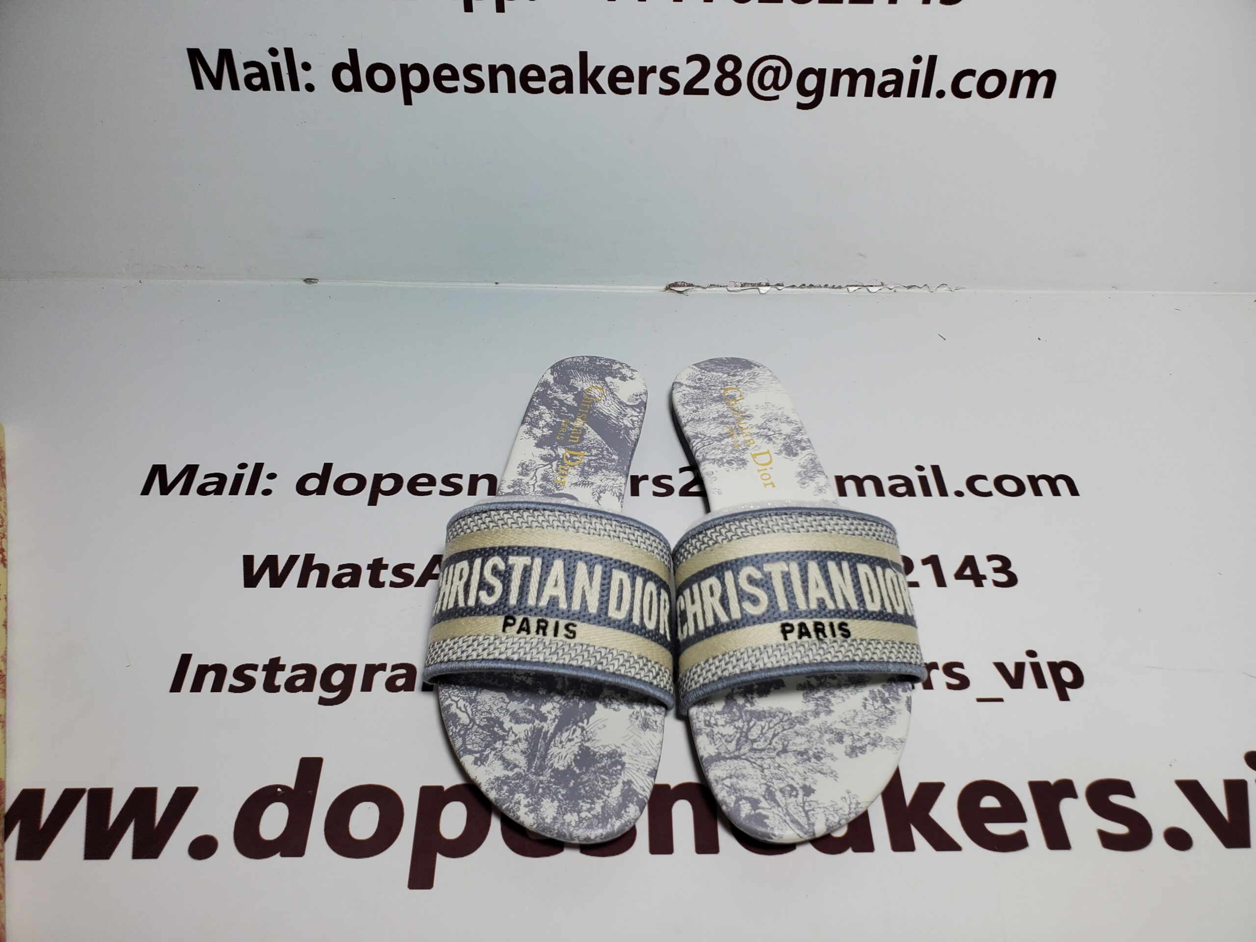 Dior Dway Slide Gray Toile de Jouy Embroidered Cotton KCQ209TJE_S21G - Image 5