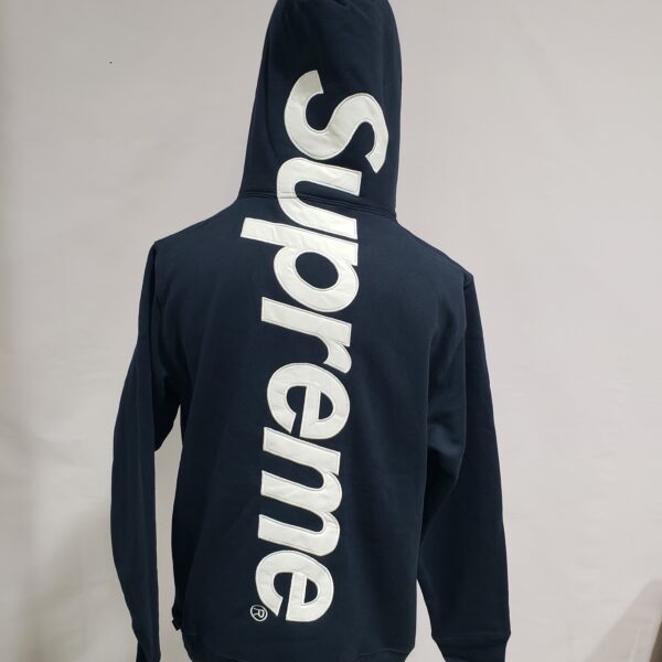 Supreme Satin Appliqué Hoodie Sweatshirt Navy Blue